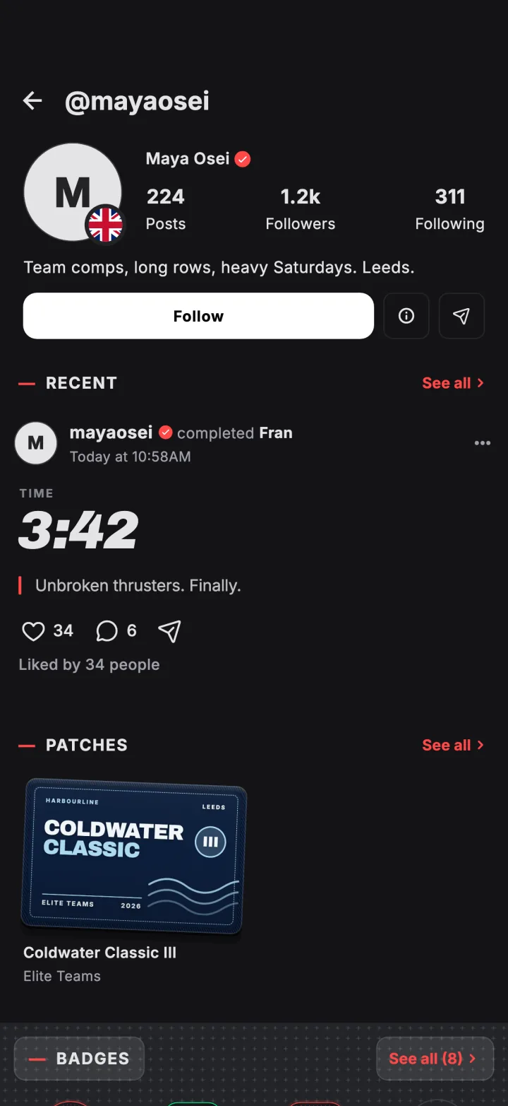 An athlete profile with patches